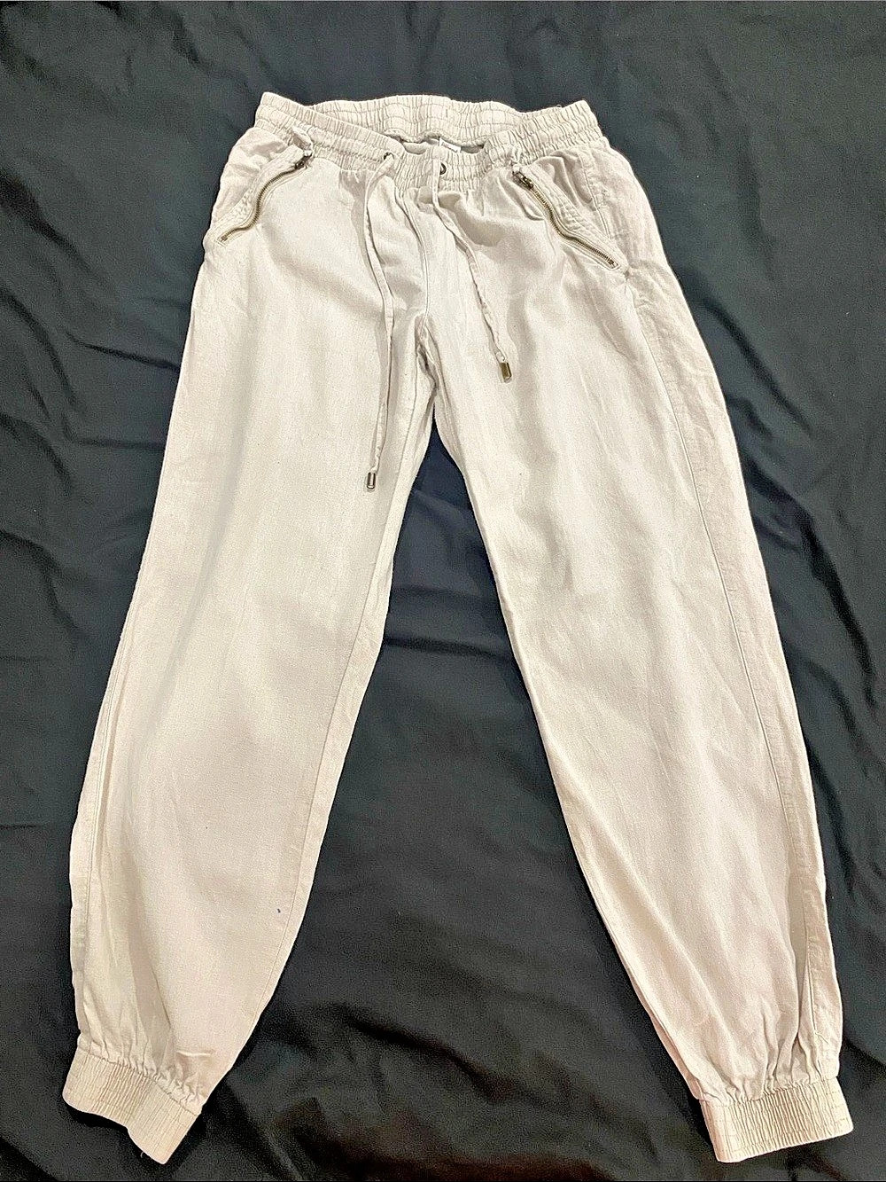 Linen Jogger Pants in Cream Size Small